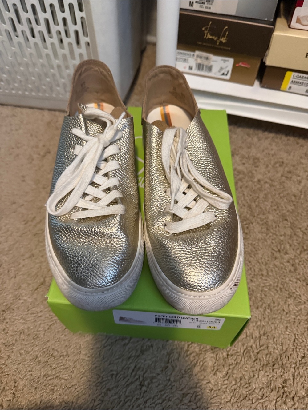 Sam Edelman Metallic Silver Leather Lace-Up Sneakers